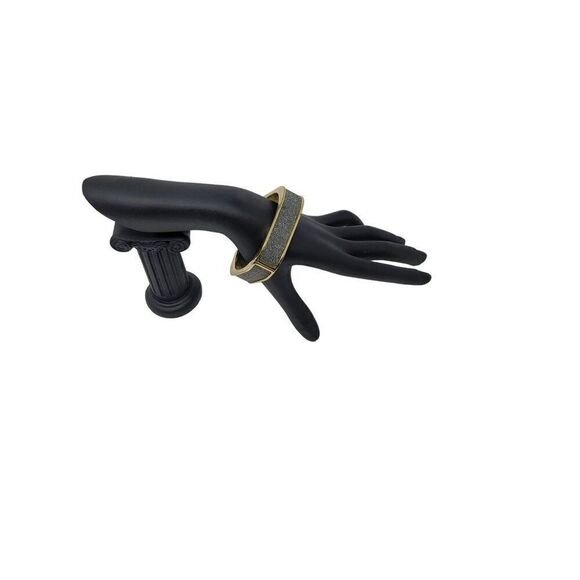 Gunmetal Silver Sparkle Gold Trim Square Clamper Bangle Bracelet Glam Costume - Picture 6 of 11